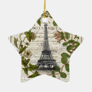 french botanical ivy leaves  paris eiffel tower ceramic ornament