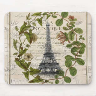 french botanical ivy leaves  paris eiffel tower mouse pad