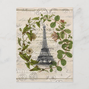 french botanical ivy leaves paris eiffel tower postcard