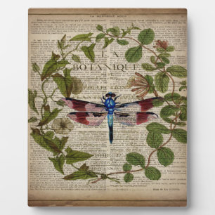 french botanical leaves modern vintage dragonfly plaque