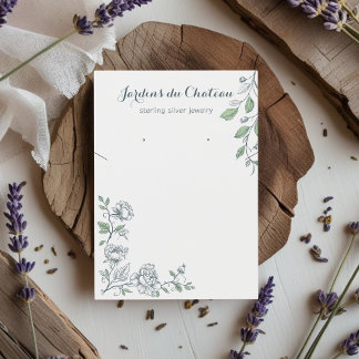 French botanical necklace and earring display card