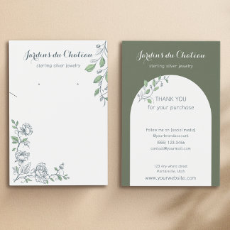 French botanical necklace and earring display card
