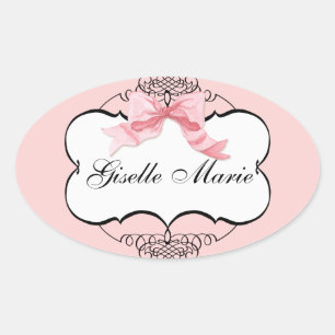 French Bow n Dots, Girl Baby Shower Sticker Seal