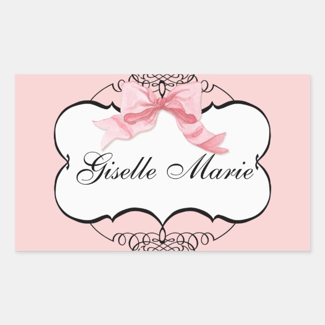 French Bow n Dots, Girl Baby Shower Sticker Seal (Front)