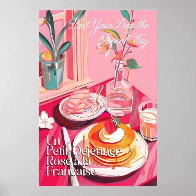 French Breakfast Art Print Pink Cafe  (Poster (Front)