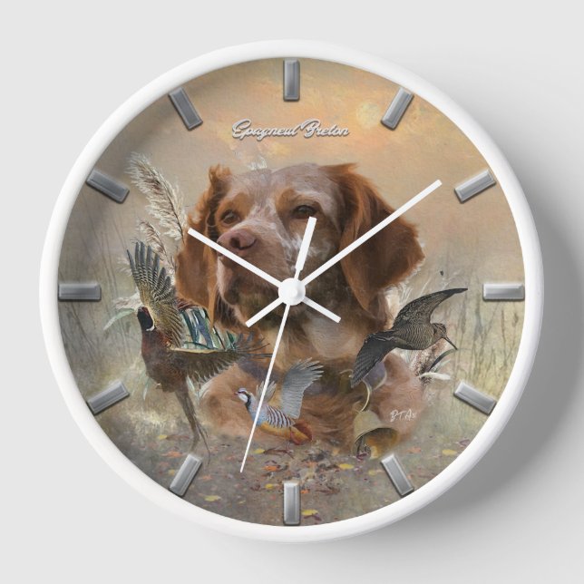 French Brittany, Bird Hunting Art  Clock (Front)