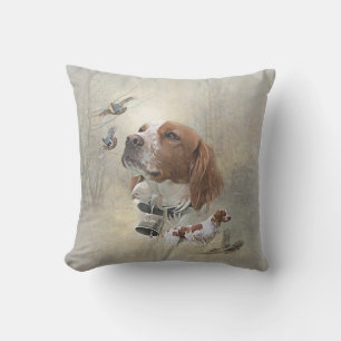 French Brittany, Bird Hunting Art  Cushion