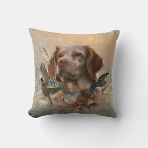 French Brittany, Bird Hunting Art  Cushion