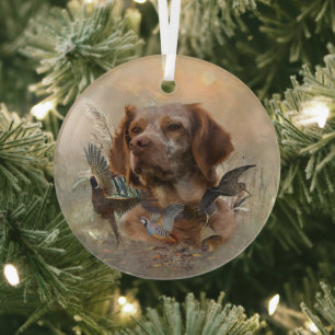 French Brittany, Bird Hunting Art  Glass Tree Decoration