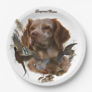 French Brittany, Bird Hunting Art  Paper Plate