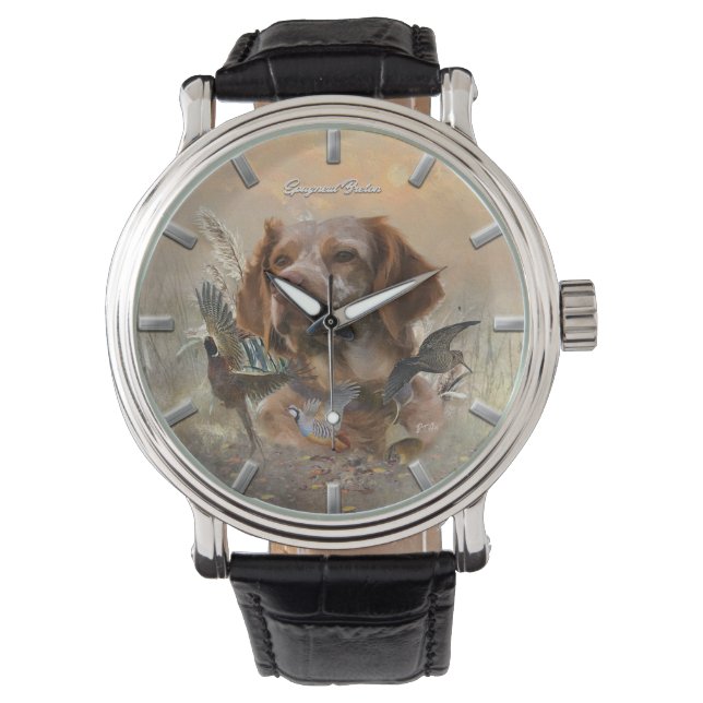 French Brittany, Bird Hunting Art  Watch (Front)