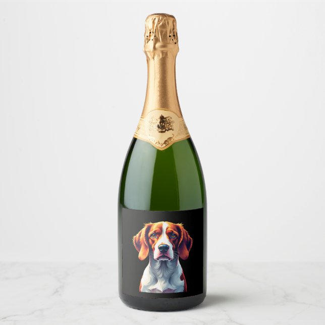 French Brittany Spaniel Mum Dad Dog Face Pop Art C Sparkling Wine Label (Front)