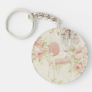 French Budoir  Vintage Pink Floral  Key Ring