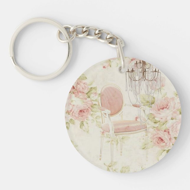 French Budoir  Vintage Pink Floral  Key Ring (Front)
