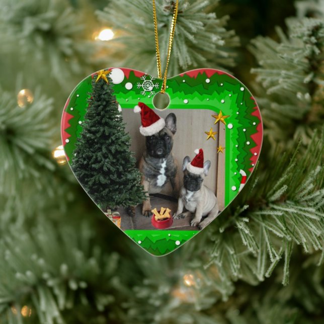 French Buldoggen Christmas Ceramic Ornament (Tree)