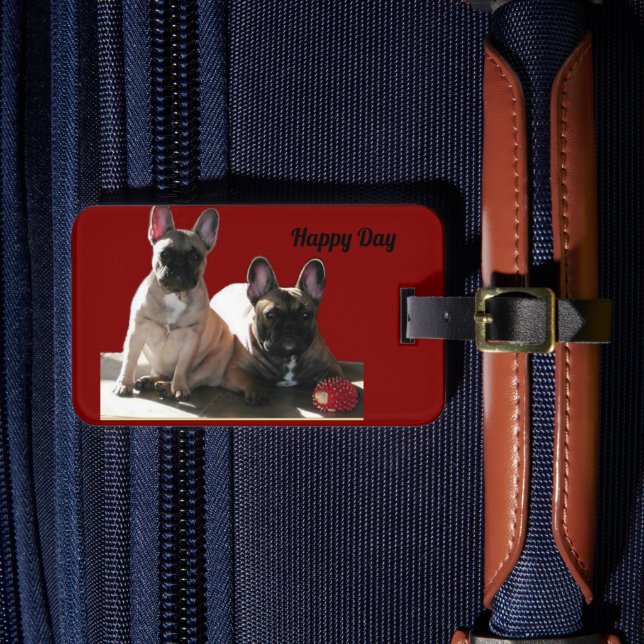 French Buldoggen Flo and Fips Luggage Tag (Front Insitu 4)