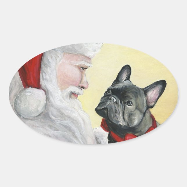 French Bull Dog and Santa Christmas Sticker (Front)