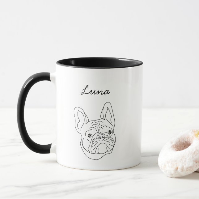 French Bull Dog Black & White Frenchie Custom Dog Mug (With Donut)
