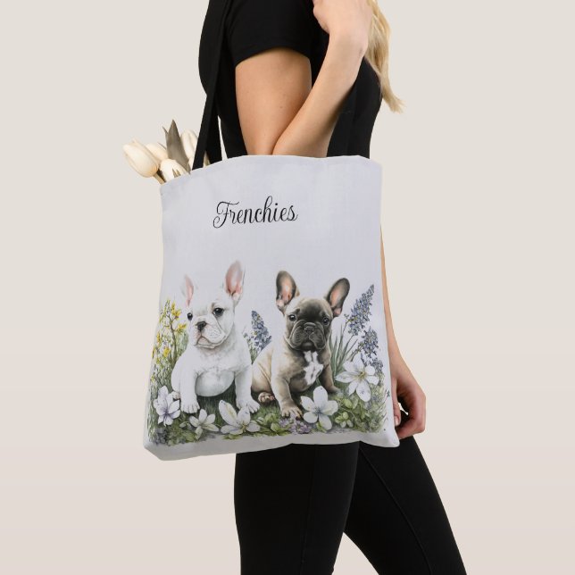 French Bull Dog Floral Tote Bag (Close Up)