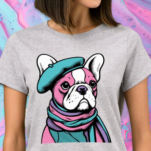 French Bull Dog Frenchie Artsy Pop Art  T-Shirt (Frenchie Frenzy French Bull Dog Pop Art T-Shirt)