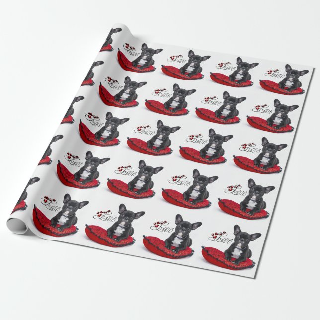 French Bull Dog - Frenchie - Love Wrapping Paper (Unrolled)