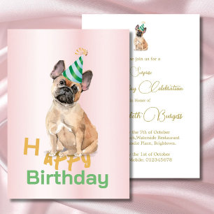 French Bull Dog Happy Birthday Party Invitation