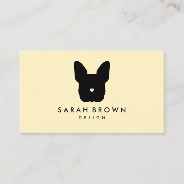 French Bull Dog puppy heart nose frenchies yellow Business Card (Front)