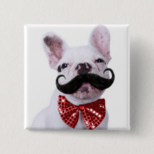 French Bull Dog Puppy With Moustache 15 Cm Square Badge