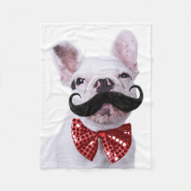 French Bull Dog Puppy With Moustache Fleece Blanket (Front)