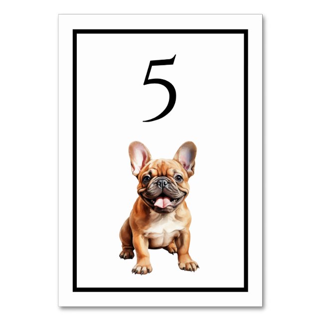 French Bull Dog Watercolor Table Number (Front)
