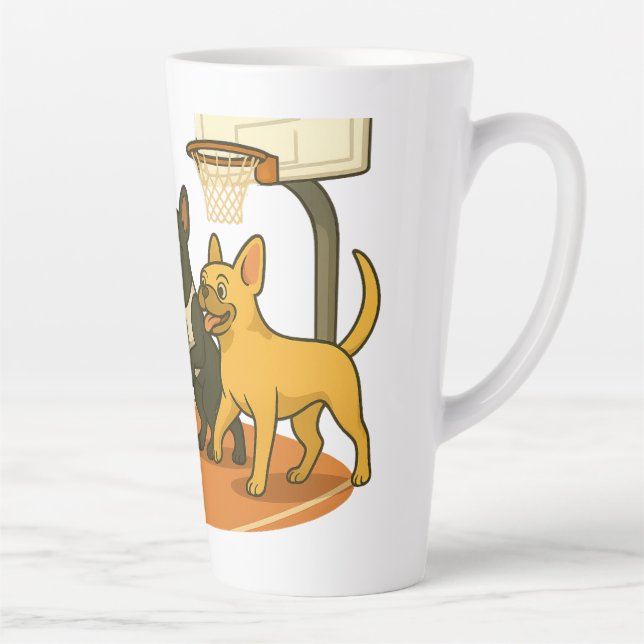 French Bull Dogs playing basketball. Latte Mug (Right)