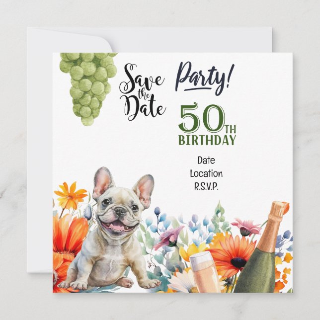 French Bulldog 50th Birthday Party Invitation (Front)