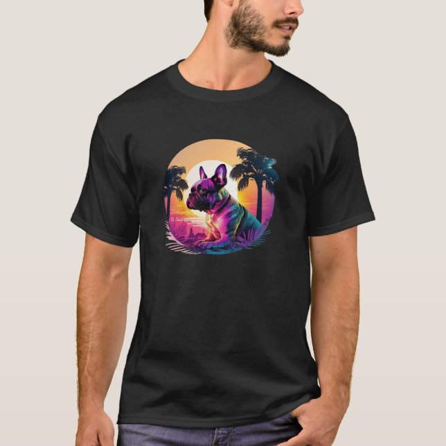 French Bulldog Aesthetic with Synthwave 80s T-Shirt (Front)