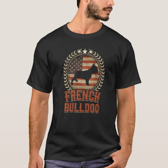 French Bulldog American Flag  Usa Patriotic Dog T-Shirt (Front)