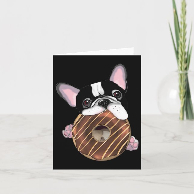 French Bulldog And Chocolate Doughnut  Card (Front)