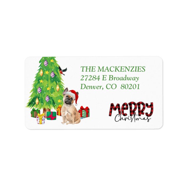French Bulldog and Christmas Tree Return Address Label (Front)