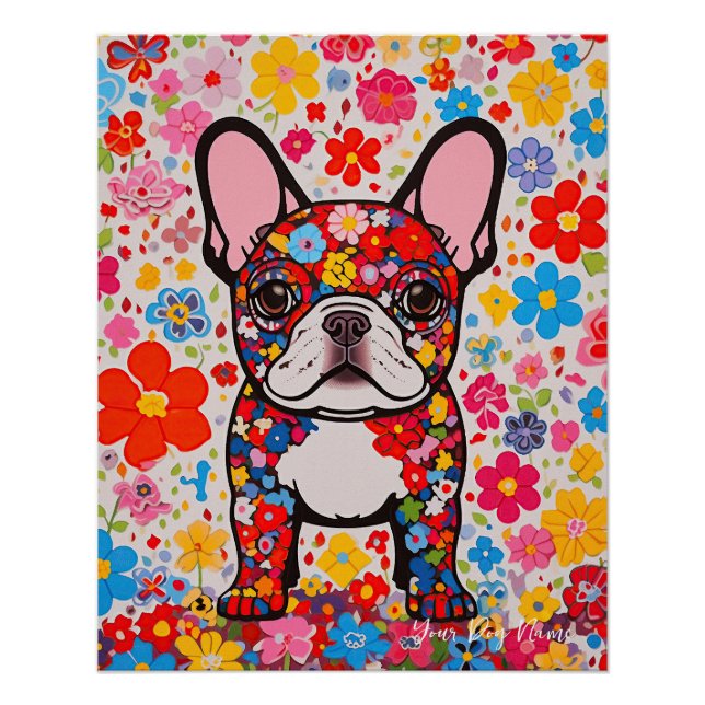 French Bulldog and Flowers  001 - Tailor jewel Poster (Front)