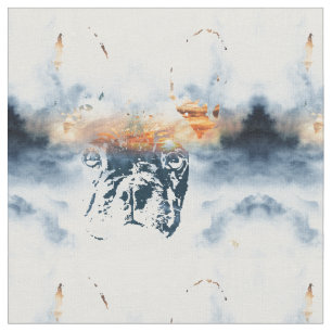 French bulldog and landscape blend abstract design fabric