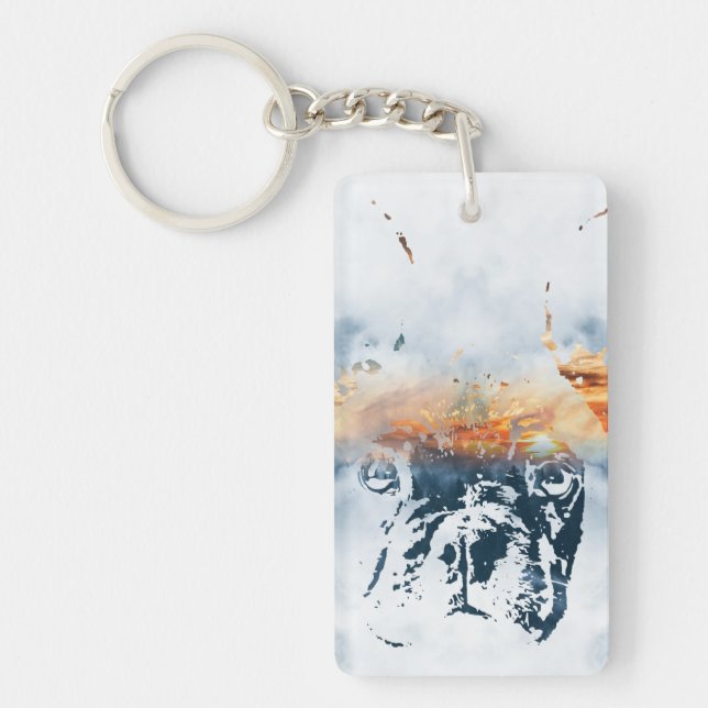 French bulldog and landscape blend abstract design key ring (Front)