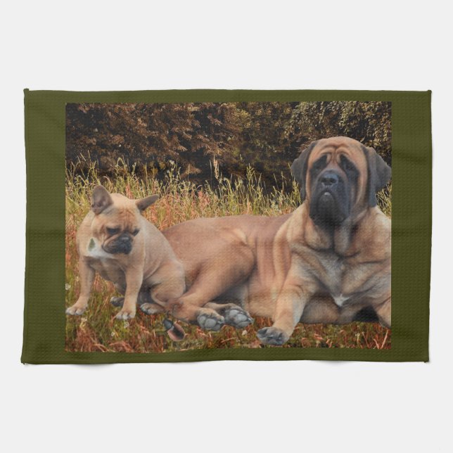 French bulldog and mastiff tableware tea towel (Horizontal)