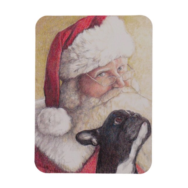 French Bulldog and Santa Dog Art Flat Magnet (Vertical)