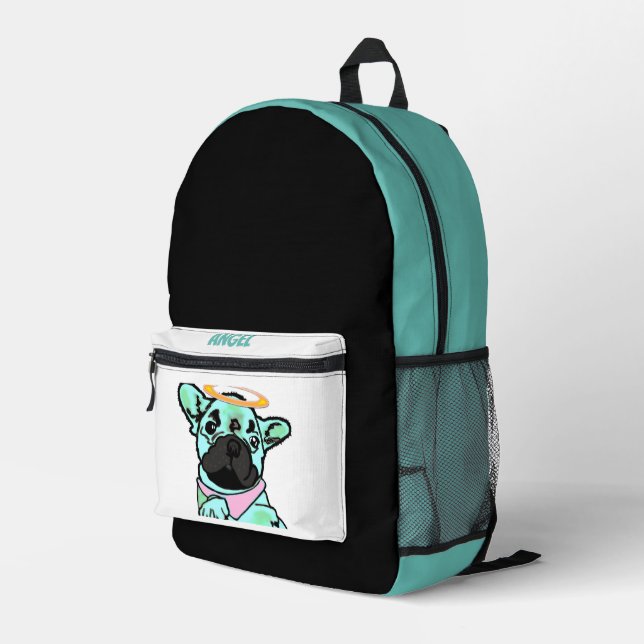 French Bulldog Angel French Bulldog Printed Backpack (Back Corner Right)