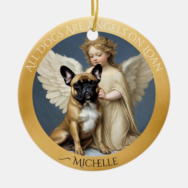 French Bulldog Angel Personalised Memorial   Ceramic Ornament (Front)