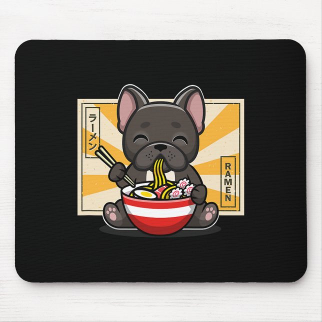 French Bulldog Anime Eating Noodle  Mouse Pad (Front)