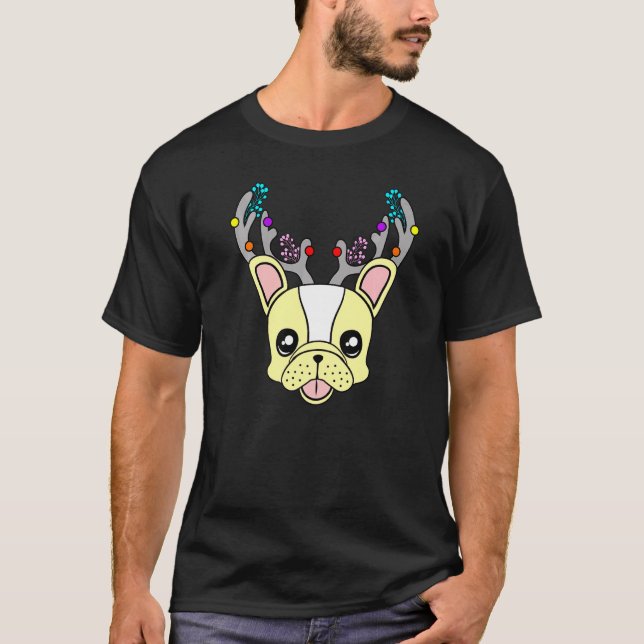 French Bulldog Antlers Xmas Dog Christmas T-Shirt (Front)