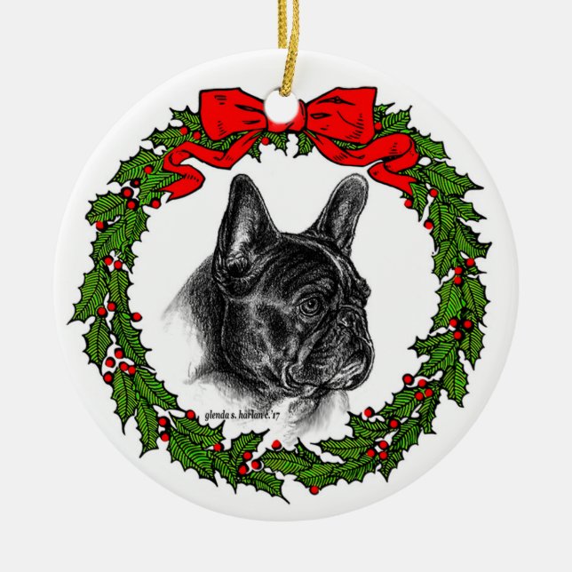 French Bulldog Art by Glenda S. Harlan Ceramic Ornament (Front)