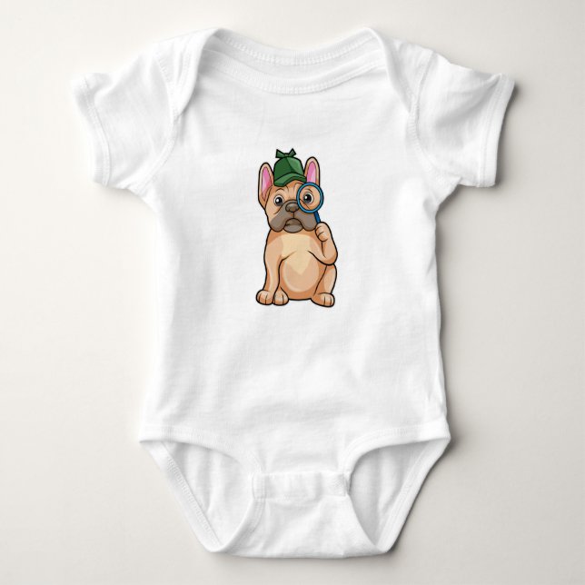 French bulldog as Detective with Magnifying glass Baby Bodysuit (Front)