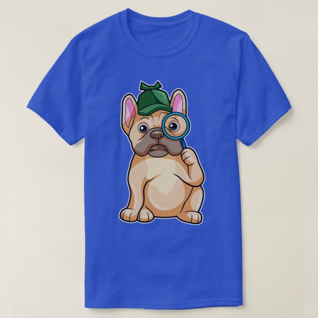 French bulldog as Detective with Magnifying glass T-Shirt (Design Front)