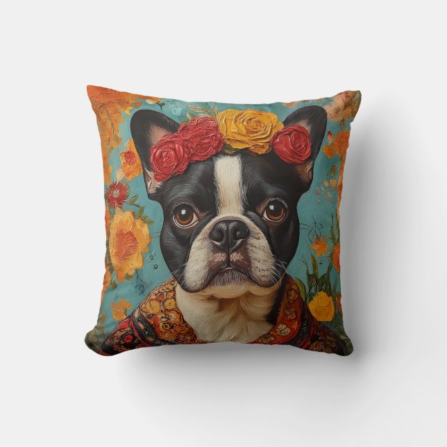 French Bulldog as Frida Kahlo Cushion (Front)