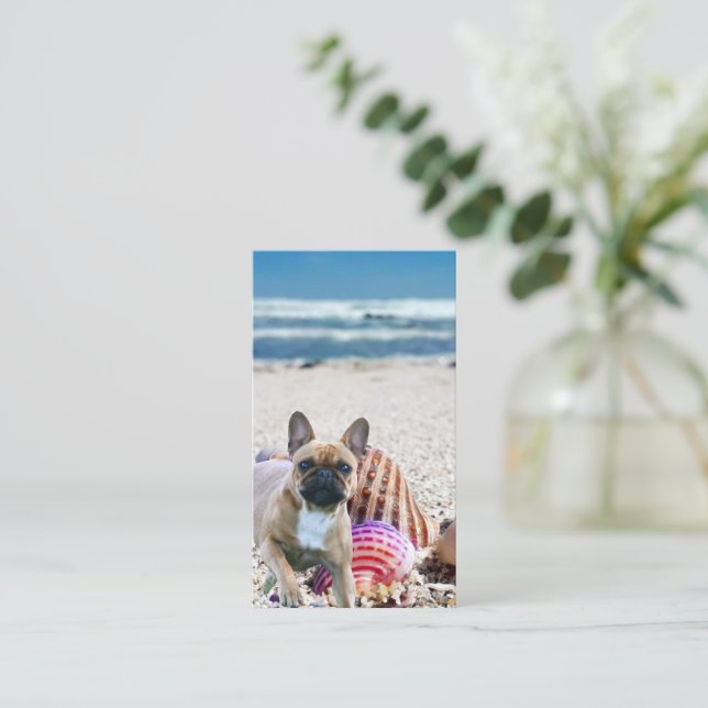 French Bulldog at the Beach Postcard Business Card (Standing Front)